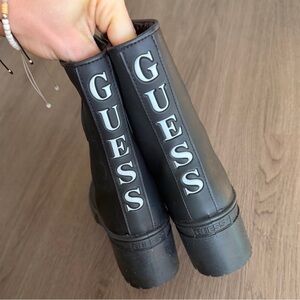 GUESS Black Chunky Platform Chelsea Boots with White Logo